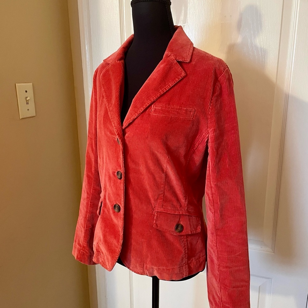 Talbots Salmon Orange Corduroy Blazer Jacket Size 8  Lined Academia Preppy Work - Picture 2 of 12